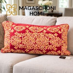 Magaschoni Home Dark Pink & Gold Embroidered Decorative Lumbar Pillow